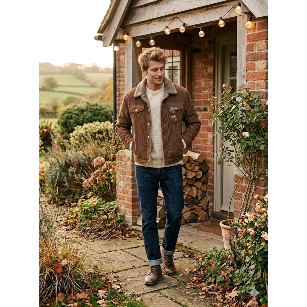 Twenty Twenty Men's Brown Corduroy Sherpa Lined Jacket XL